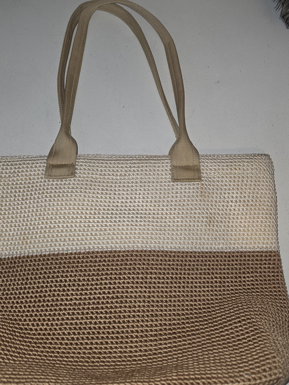 The Sak Two-Tone Woven Tote in Cream and Brown